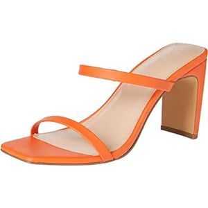 Women's Avery Square Toe Two Strap High Heeled Fire Orange Sandal